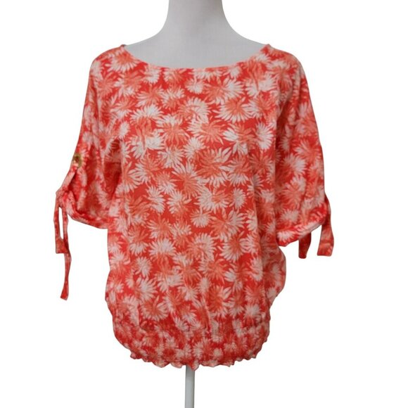 MICHAEL Michael Kors Tops - MICHAEL Michael Kors Size XL Coral White Palm Pattern Kimono Sleeve Blouse